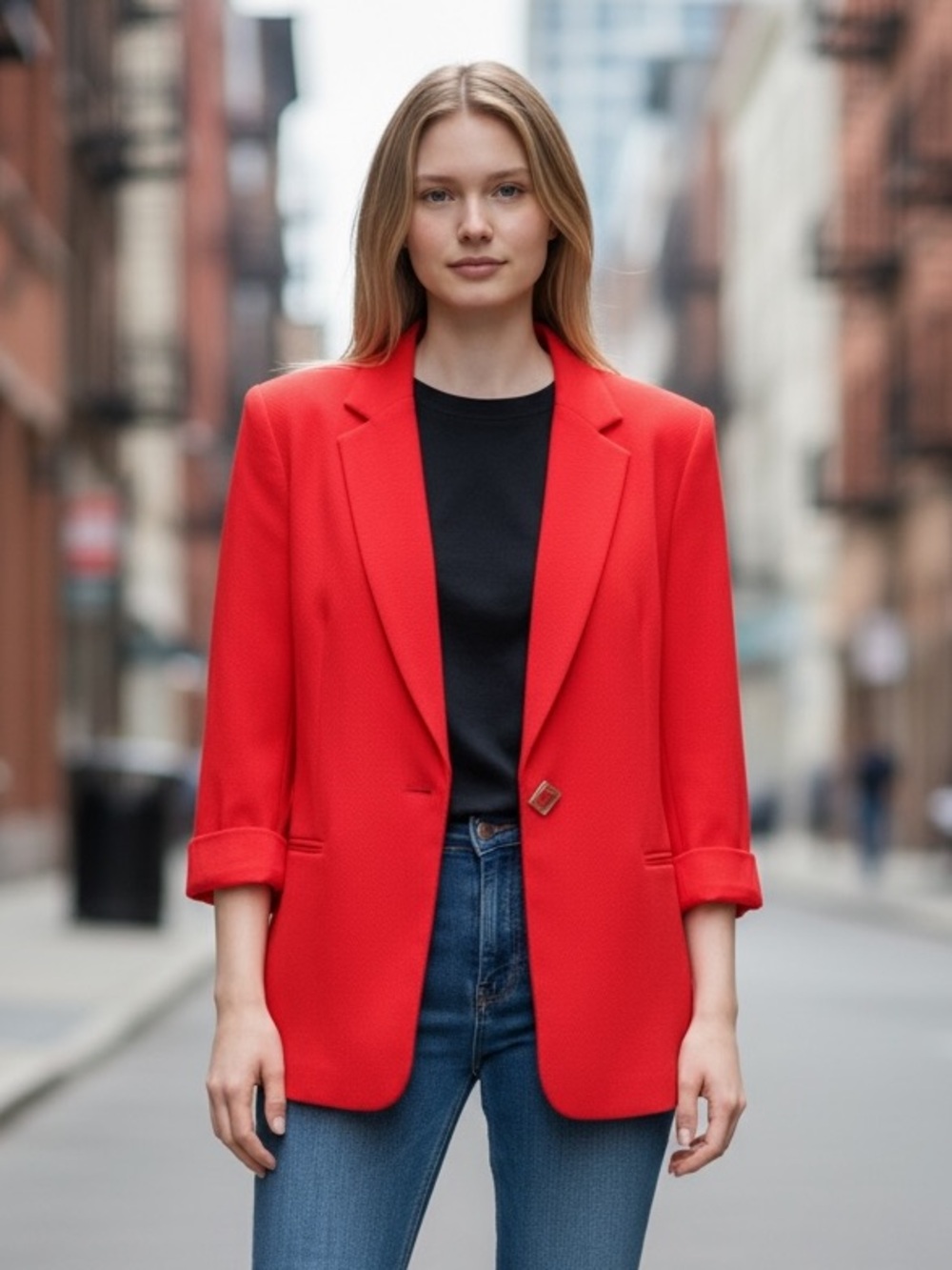 NWT $129 Anne Klein Fiery Red Textured Blazer Jacket XL
